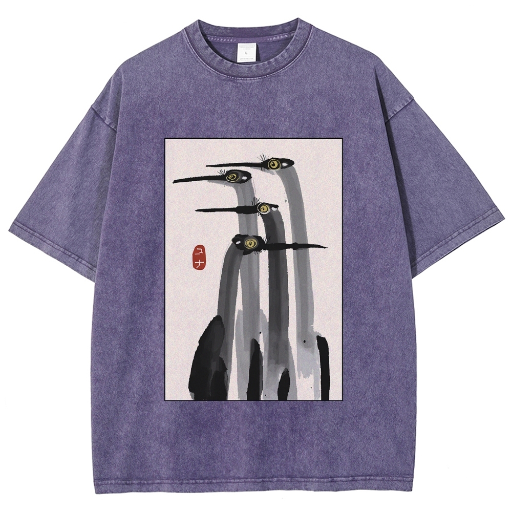 Fishneo Japanese Crane Poster Washed T-Shirt