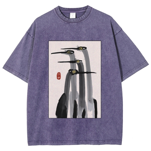 Fishneo Japanese Crane Poster Washed T-Shirt