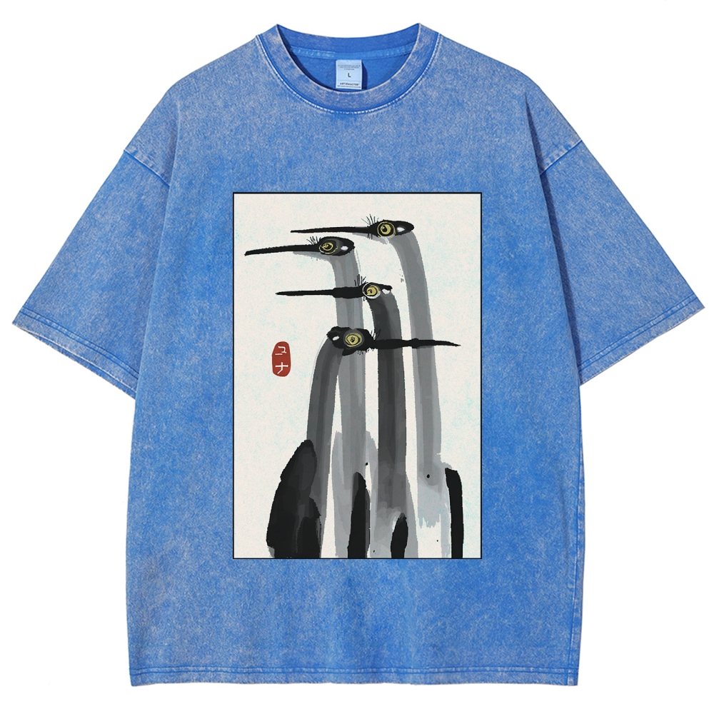 Fishneo Japanese Crane Poster Washed T-Shirt