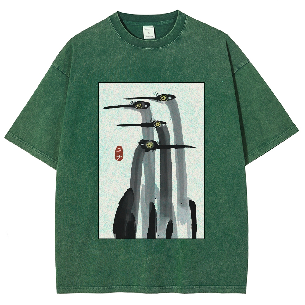 Fishneo Japanese Crane Poster Washed T-Shirt