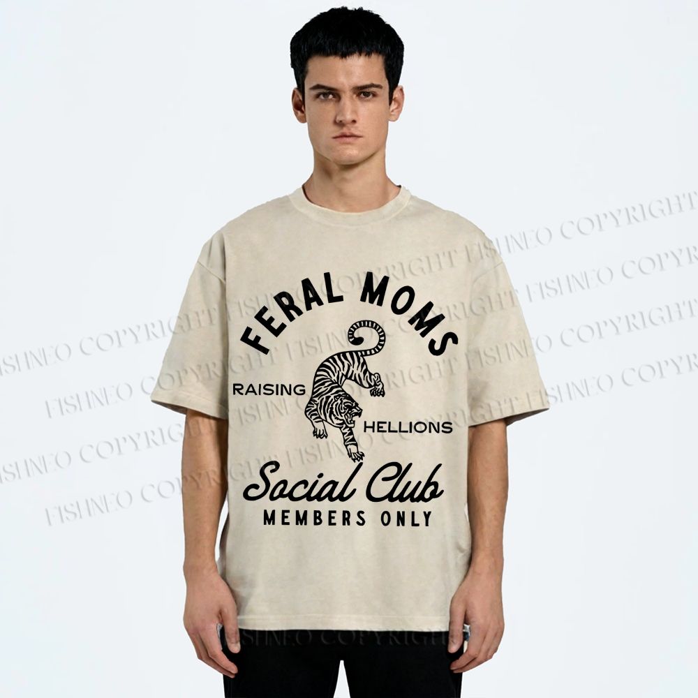 Unisex Feral Moms Social Club Printed Washed Tee