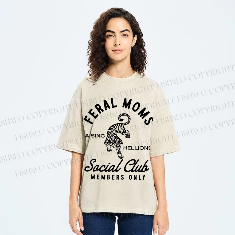 Unisex Feral Moms Social Club Printed Washed Tee