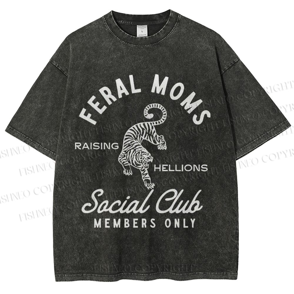 Unisex Feral Moms Social Club Printed Washed Tee
