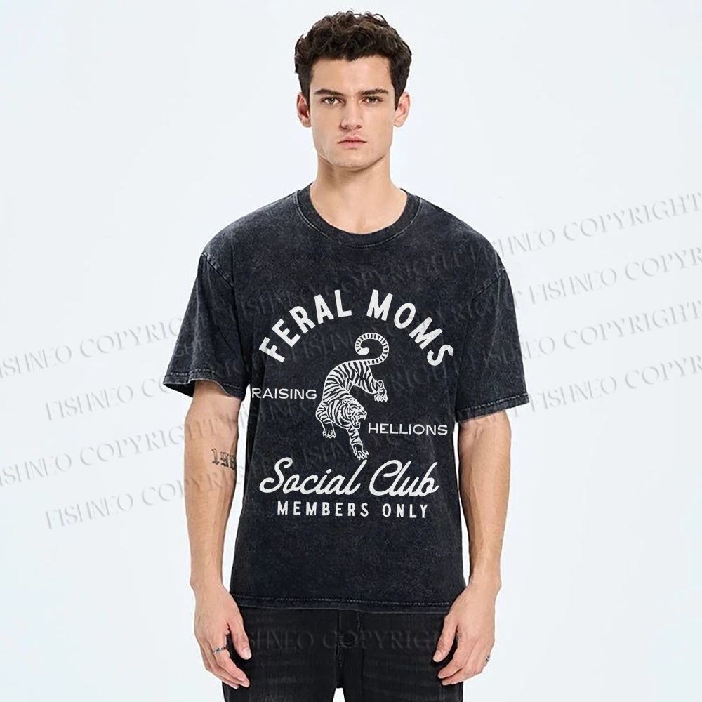 Unisex Feral Moms Social Club Printed Washed Tee