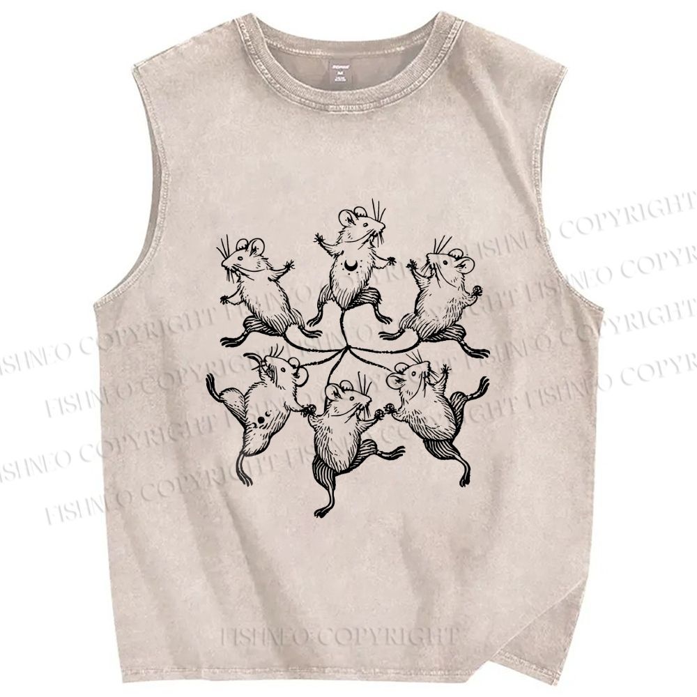 Unisex Circle of Mice Printed Washed Tank Top