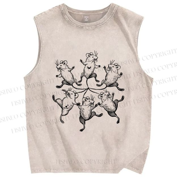 Unisex Circle of Mice Printed Washed Tank Top