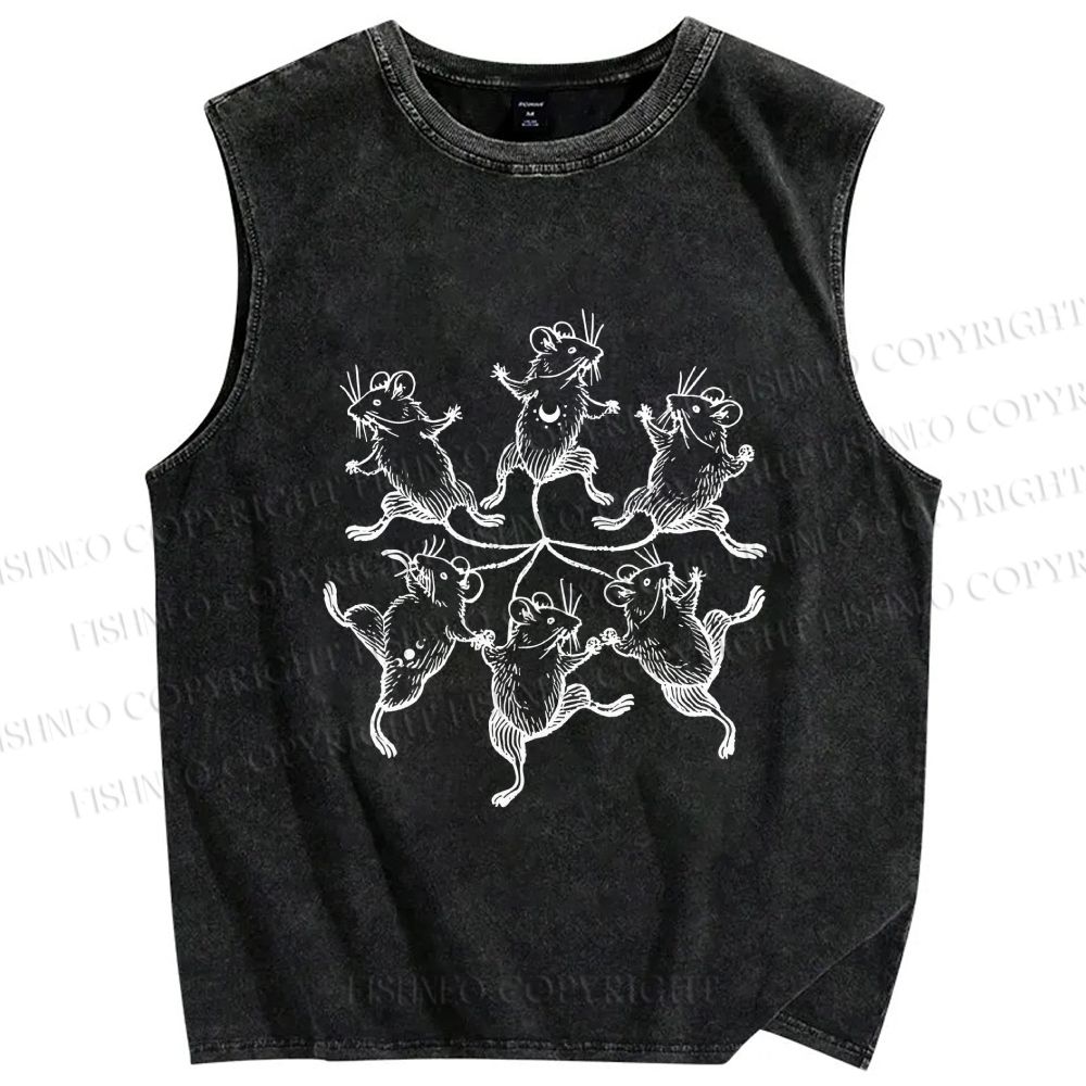 Unisex Circle of Mice Printed Washed Tank Top
