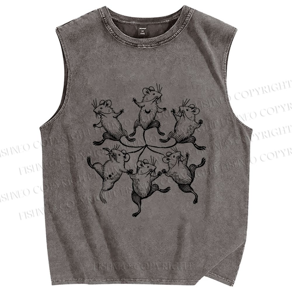 Unisex Circle of Mice Printed Washed Tank Top