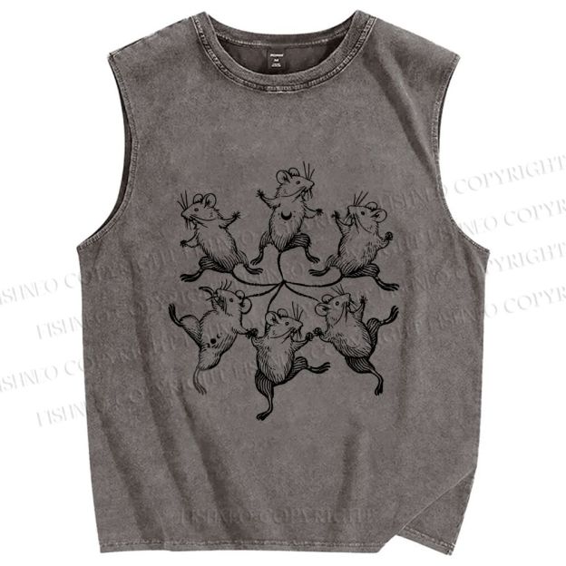 Unisex Circle of Mice Printed Washed Tank Top