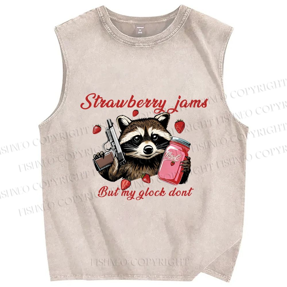 Unisex Strawberry Jams & Glock Printed Washed Tank Top