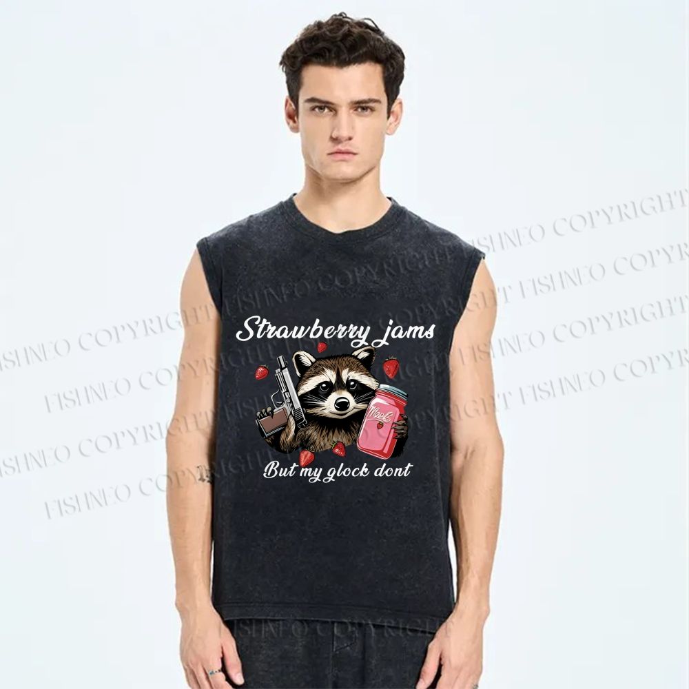 Unisex Strawberry Jams & Glock Printed Washed Tank Top