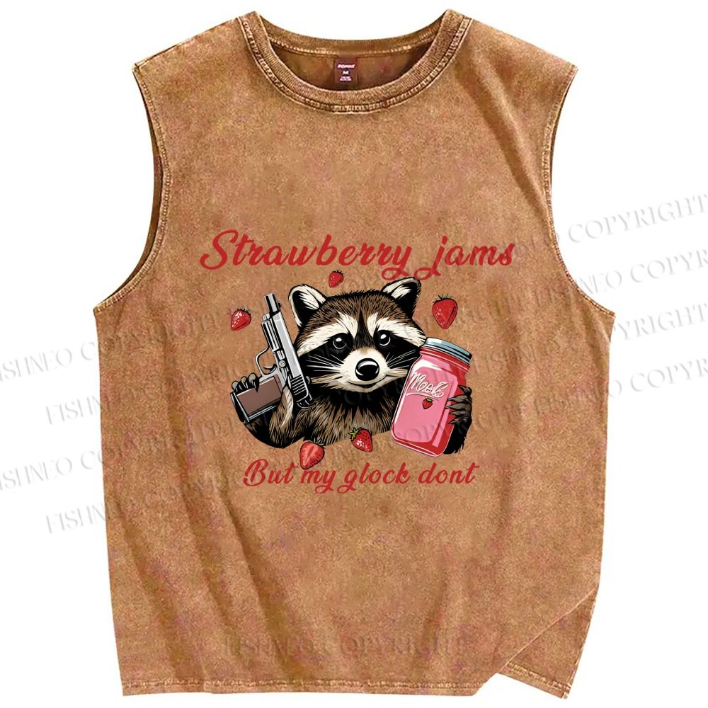 Unisex Strawberry Jams & Glock Printed Washed Tank Top