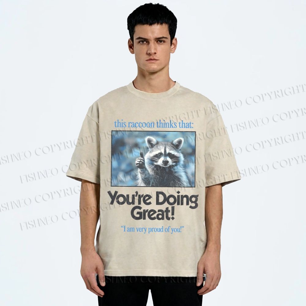 Unisex Raccoon Printed Washed Tee