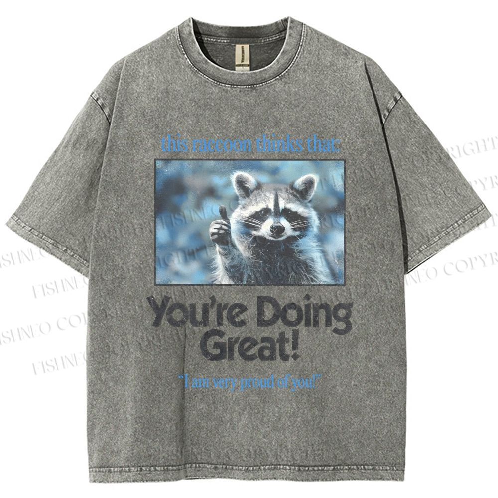 Unisex Raccoon Printed Washed Tee