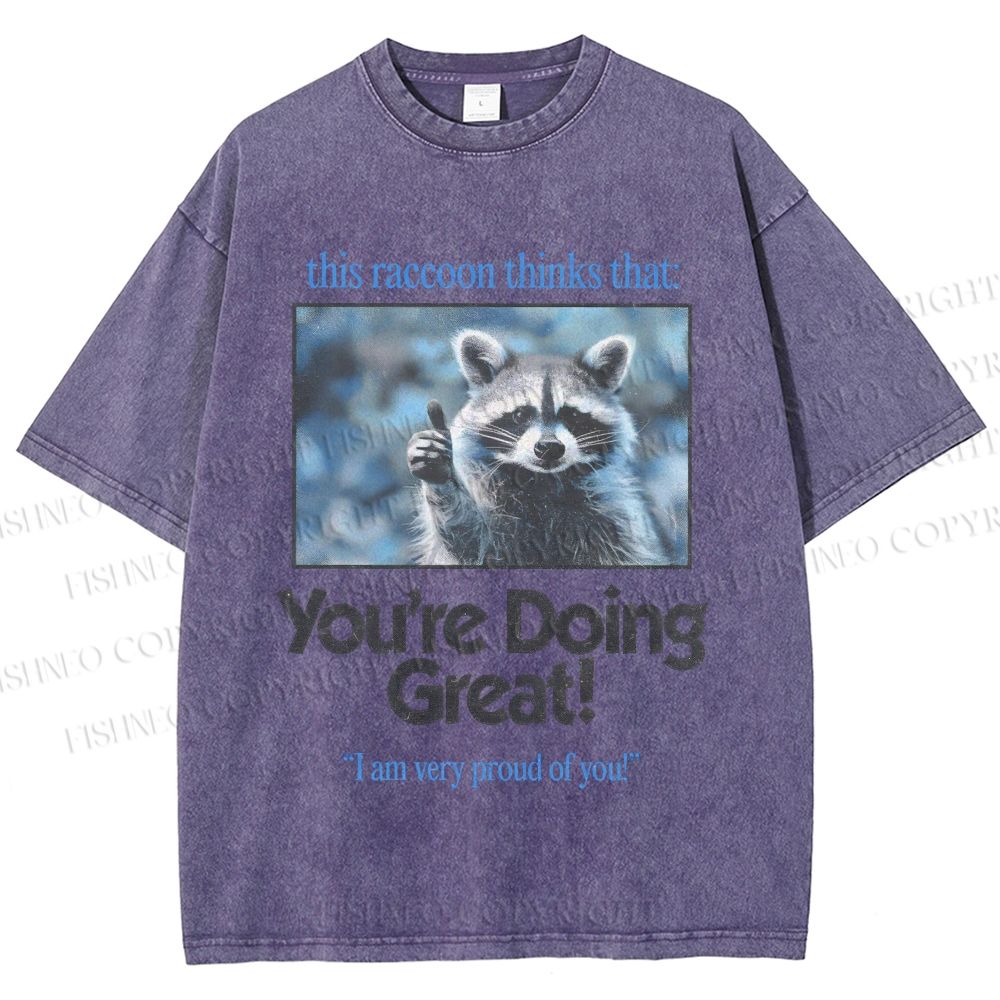 Unisex Raccoon Printed Washed Tee