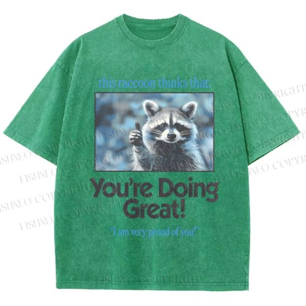 Unisex Raccoon Printed Washed Tee