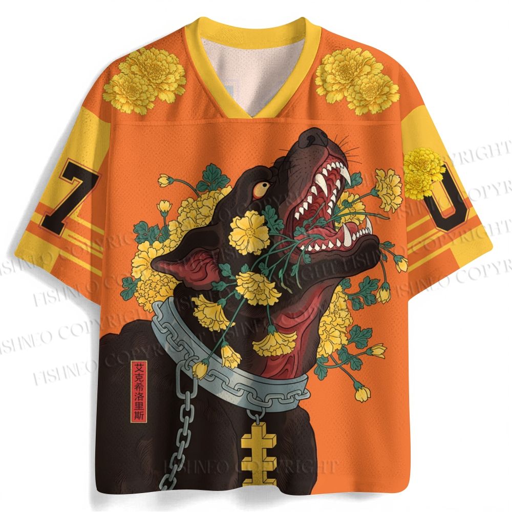 Flowers Black Dog Printed Jersey Shirts