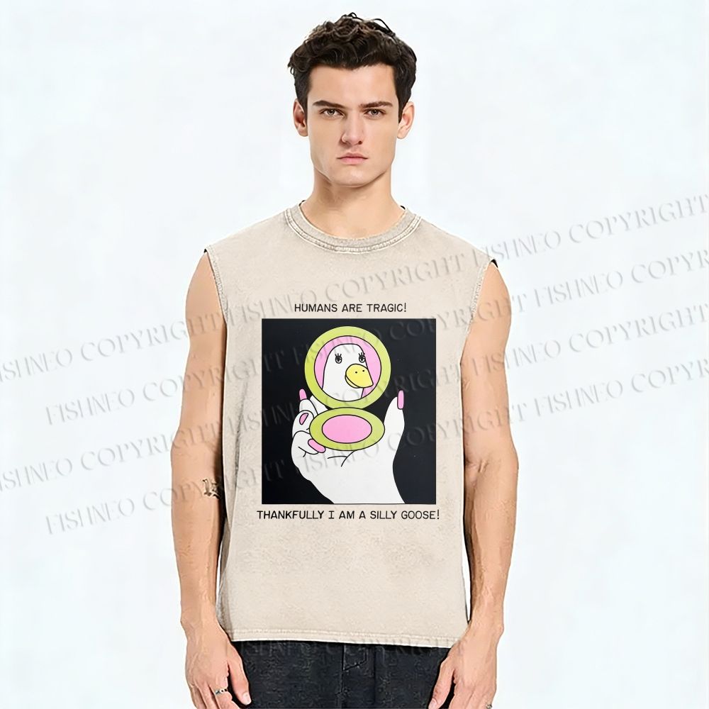 Unisex Silly Goose Printed Washed Tank Top