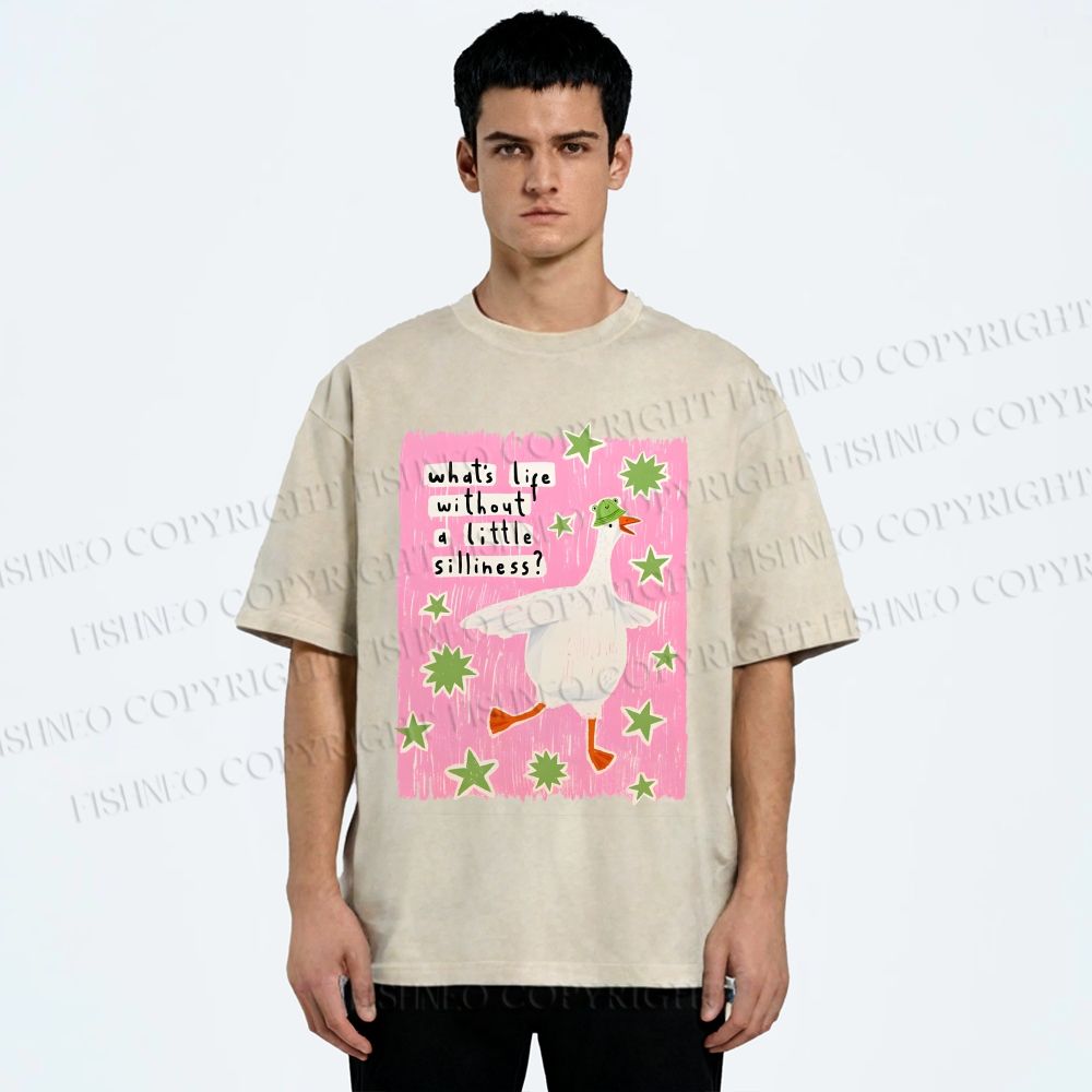 Unisex Silliness Goose Printed Washed Tee