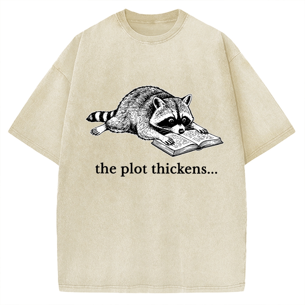 Unisex Bookish Raccoon Printed Washed Tee