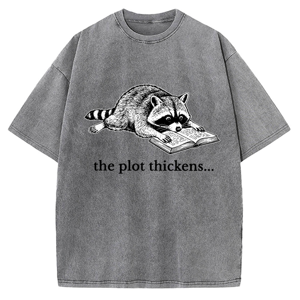 Unisex Bookish Raccoon Printed Washed Tee