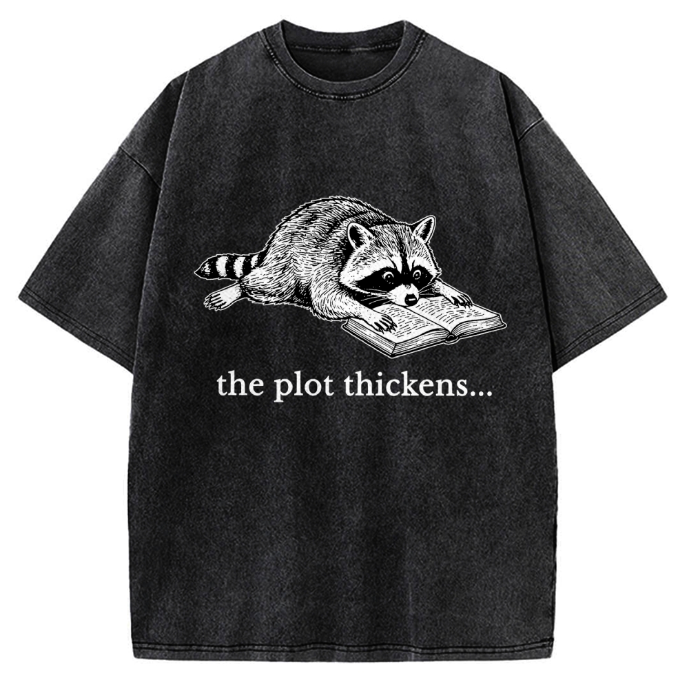 Unisex Bookish Raccoon Printed Washed Tee