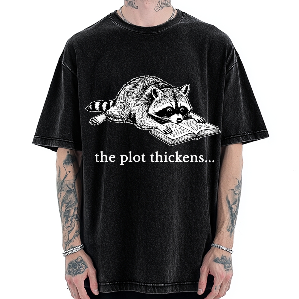 Unisex Bookish Raccoon Printed Washed Tee