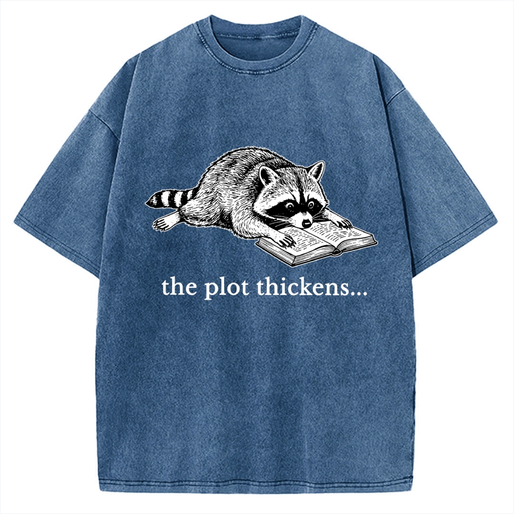 Unisex Bookish Raccoon Printed Washed Tee