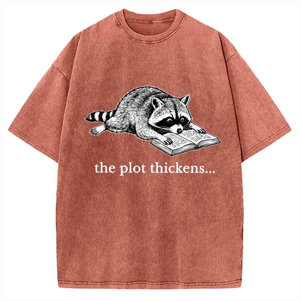 Unisex Bookish Raccoon Printed Washed Tee