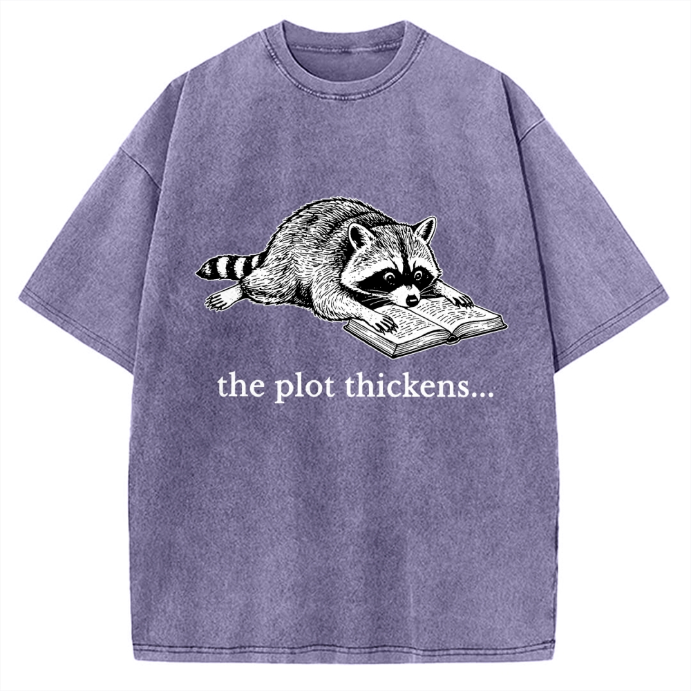 Unisex Bookish Raccoon Printed Washed Tee