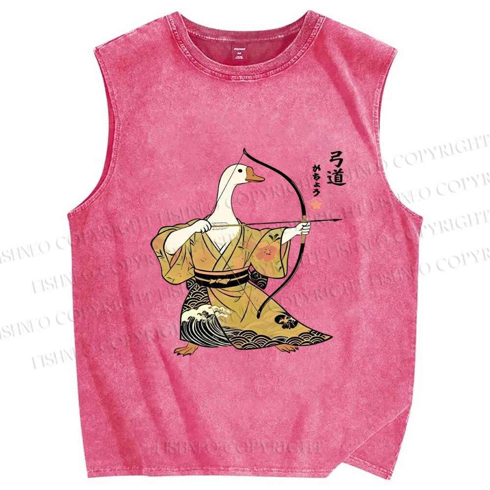 Unisex Goose In Kimono With Bow Printed Washed Tank Top