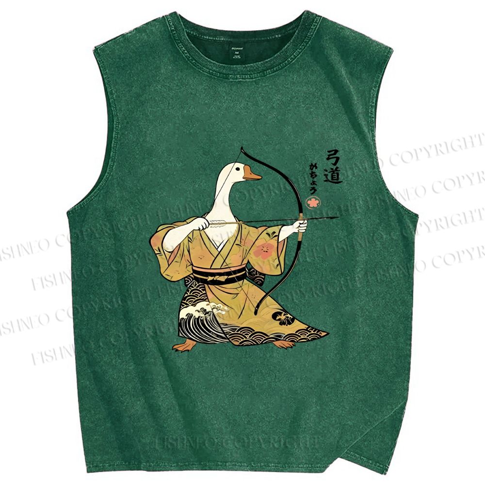 Unisex Goose In Kimono With Bow Printed Washed Tank Top