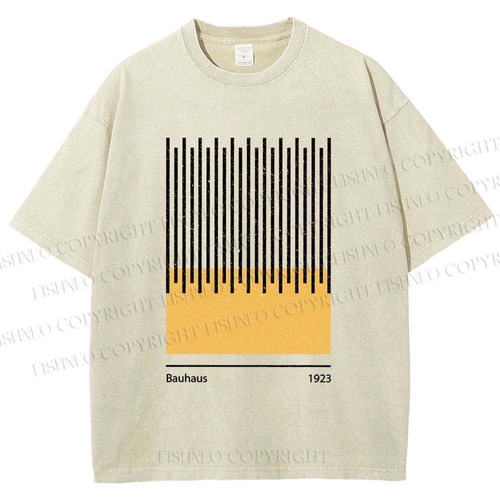 Unisex Bauhaus Geometric Lines Printed Washed Tee