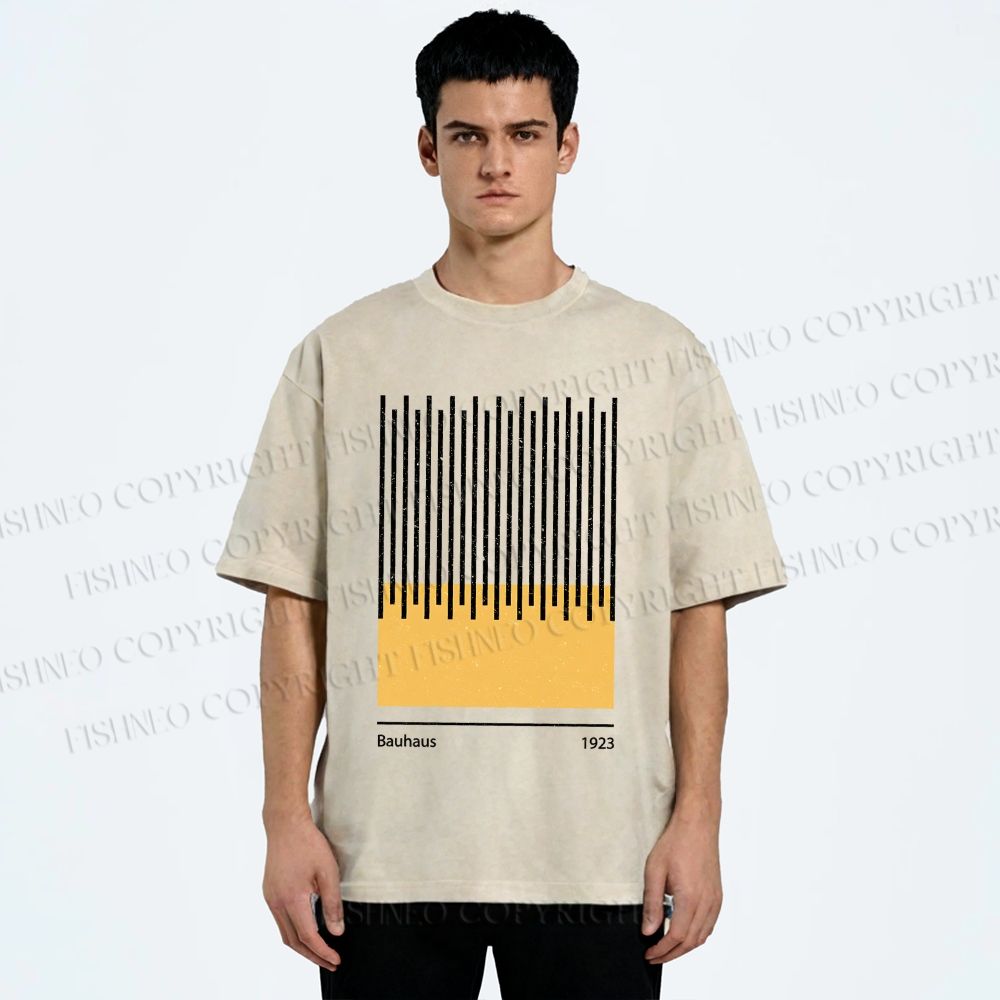 Unisex Bauhaus Geometric Lines Printed Washed Tee