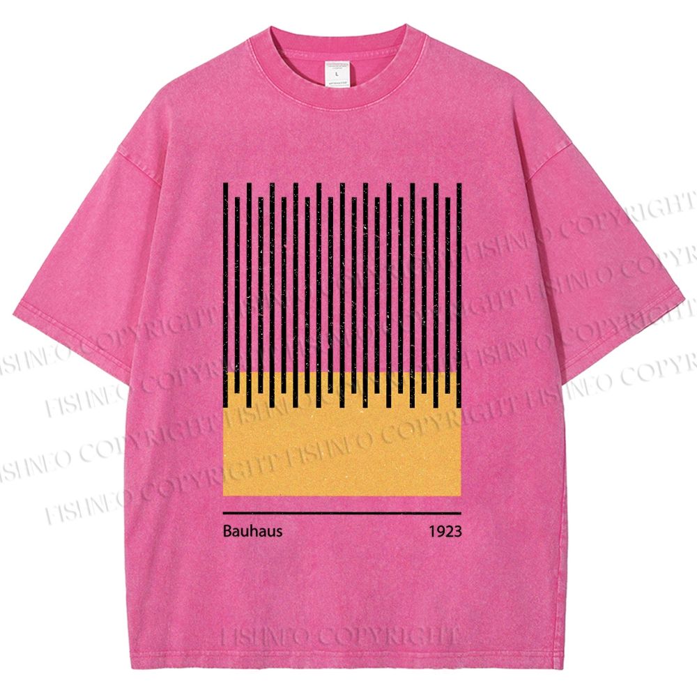 Unisex Bauhaus Geometric Lines Printed Washed Tee