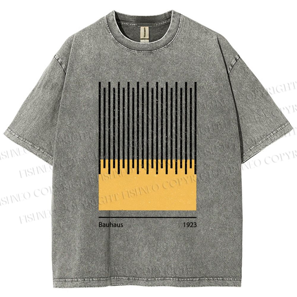 Unisex Bauhaus Geometric Lines Printed Washed Tee