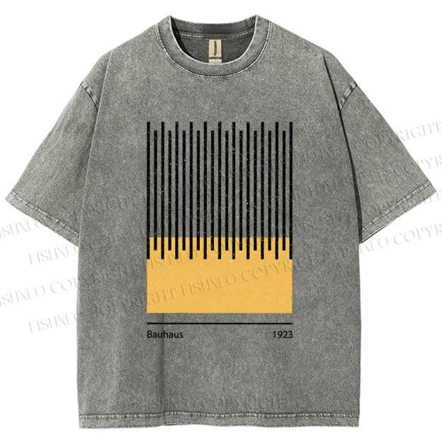 Unisex Bauhaus Geometric Lines Printed Washed Tee