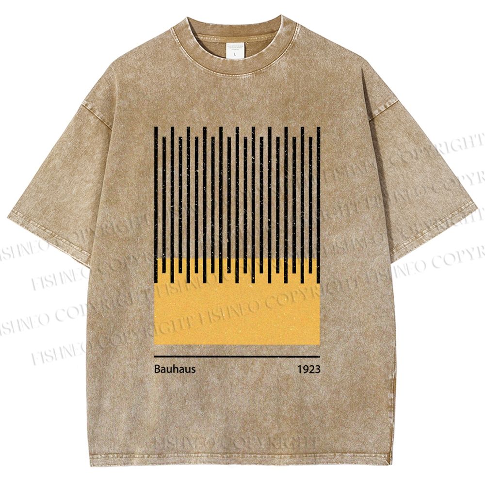 Unisex Bauhaus Geometric Lines Printed Washed Tee