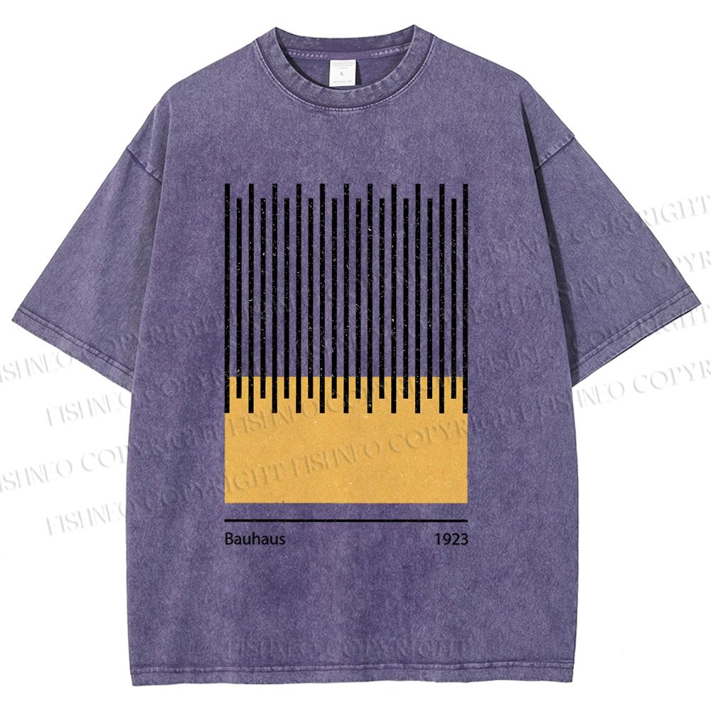 Unisex Bauhaus Geometric Lines Printed Washed Tee