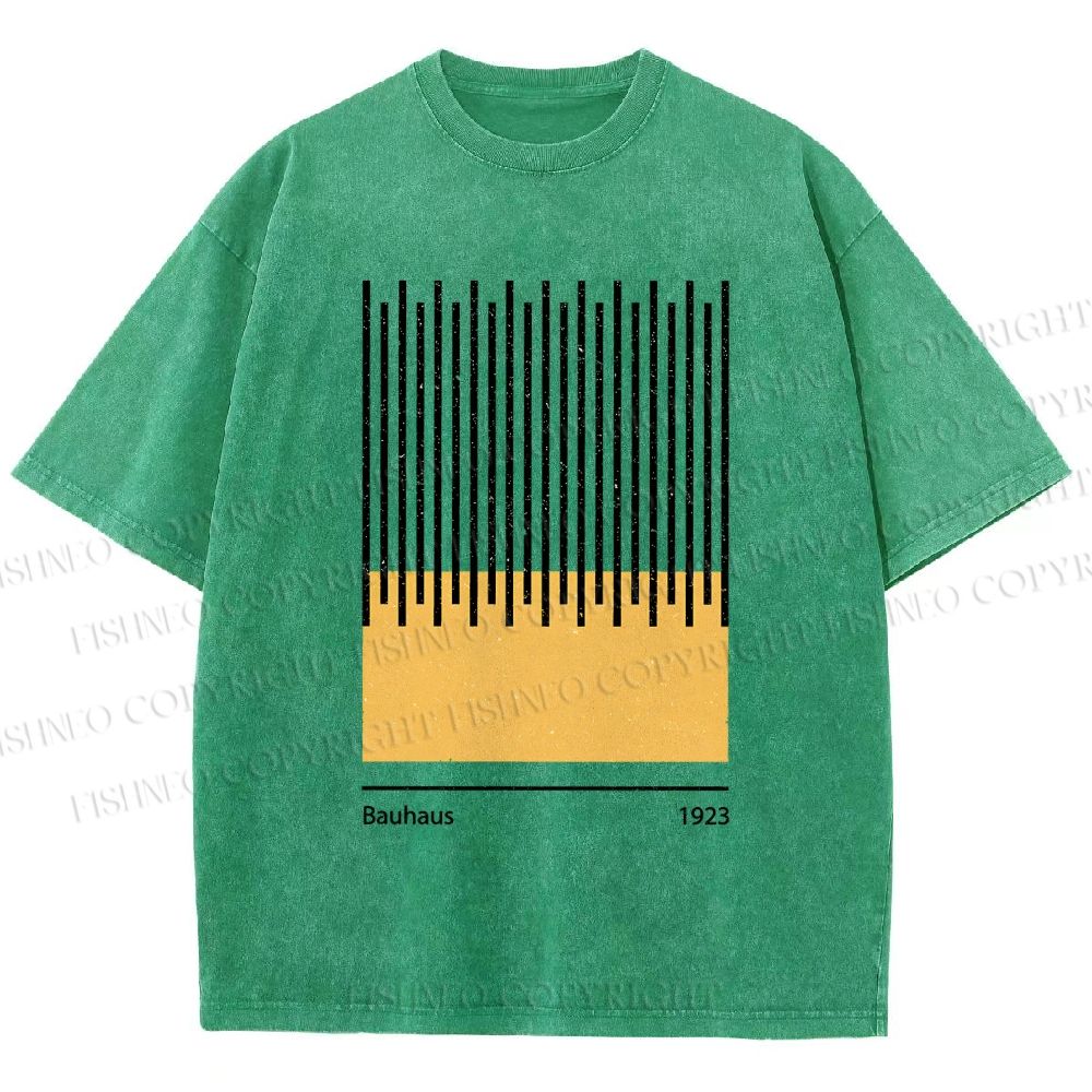 Unisex Bauhaus Geometric Lines Printed Washed Tee