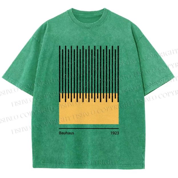 Unisex Bauhaus Geometric Lines Printed Washed Tee