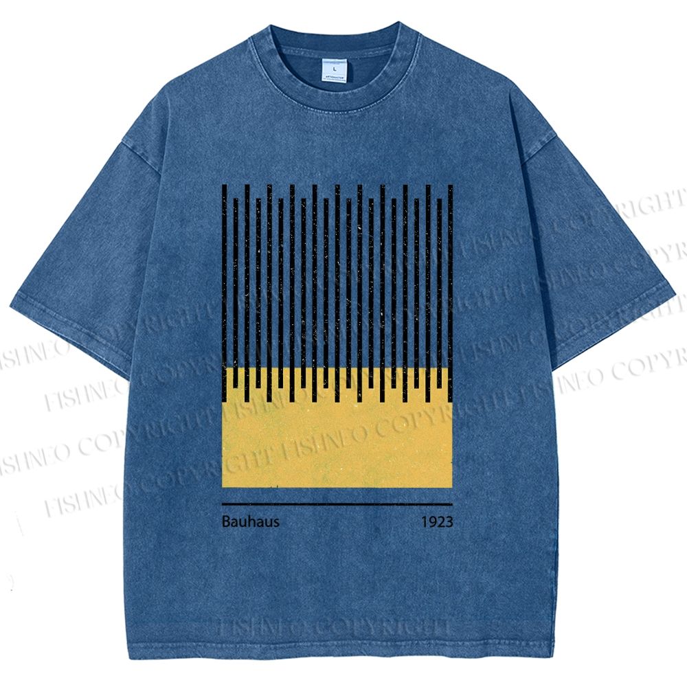 Unisex Bauhaus Geometric Lines Printed Washed Tee