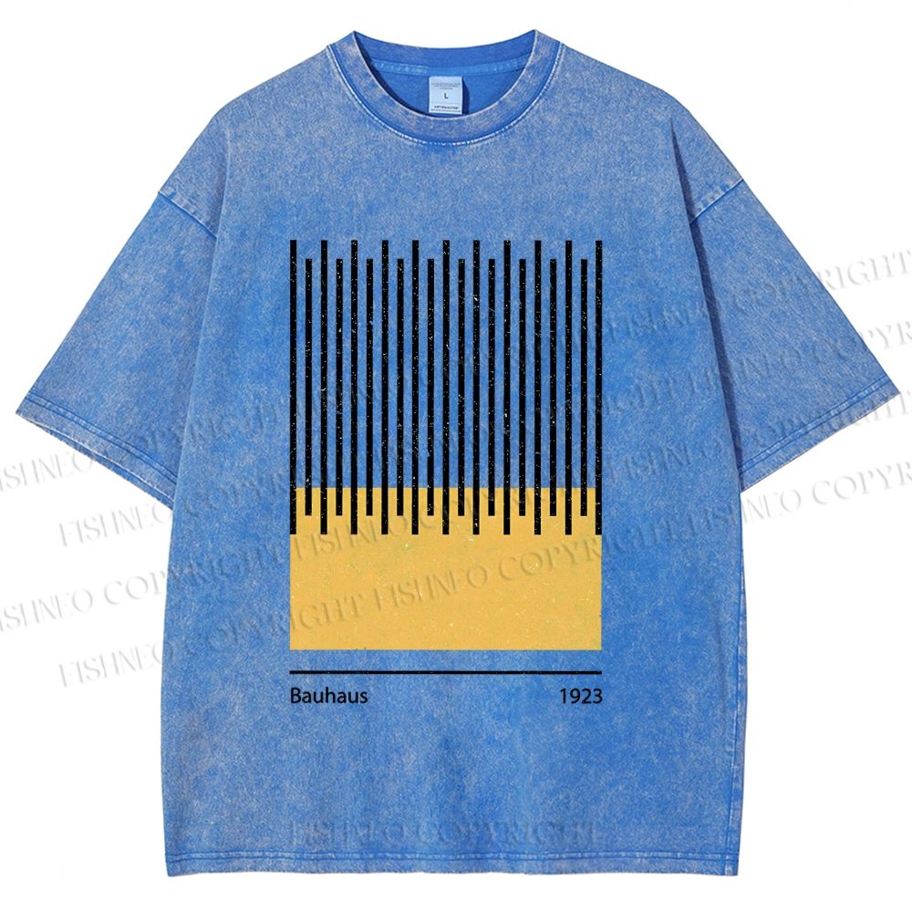 Unisex Bauhaus Geometric Lines Printed Washed Tee