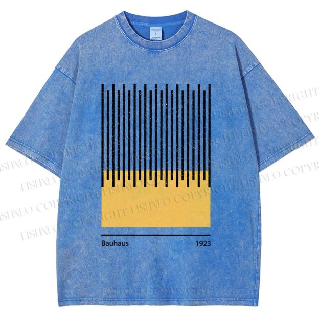 Unisex Bauhaus Geometric Lines Printed Washed Tee