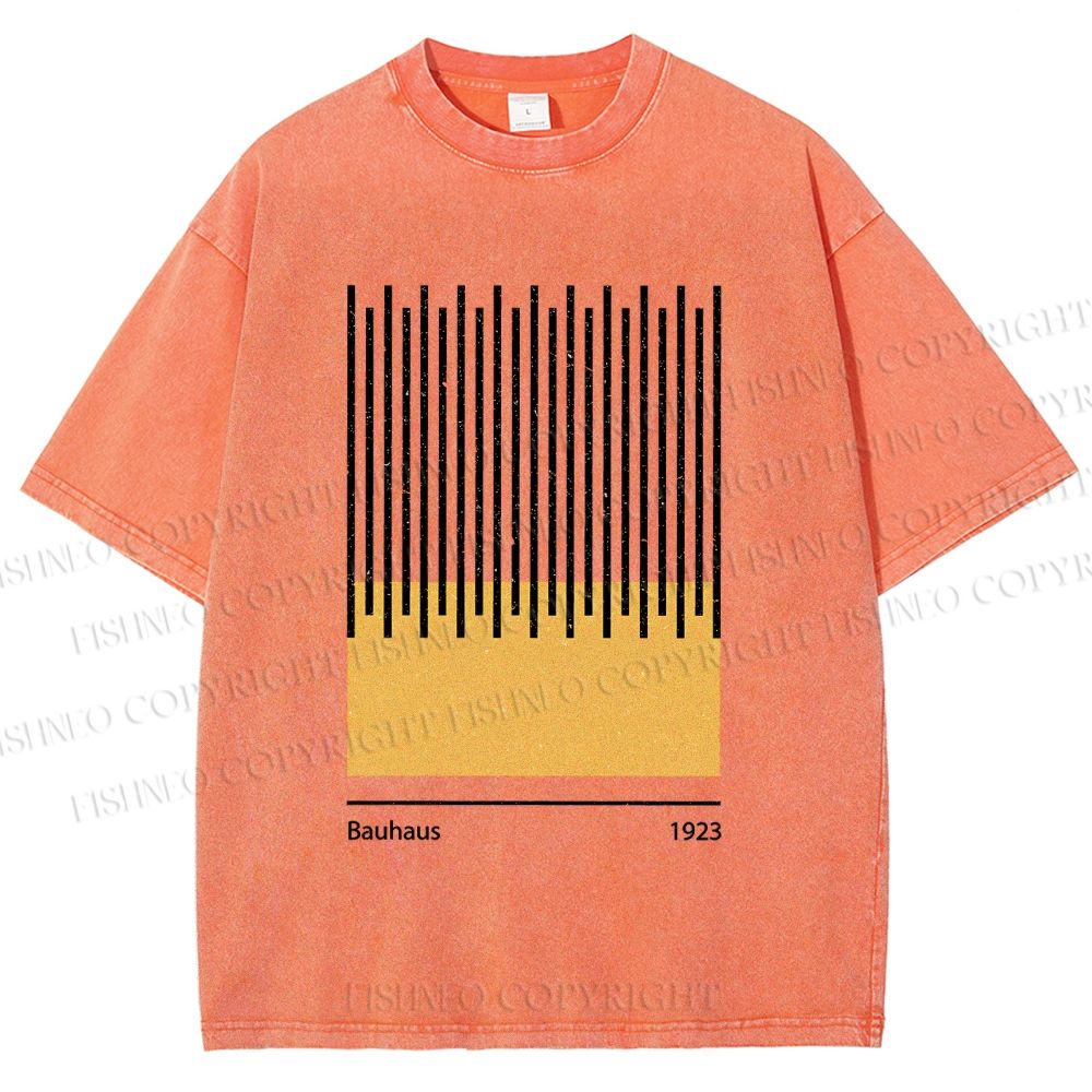 Unisex Bauhaus Geometric Lines Printed Washed Tee