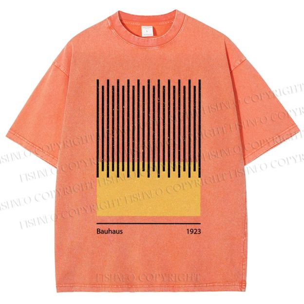 Unisex Bauhaus Geometric Lines Printed Washed Tee