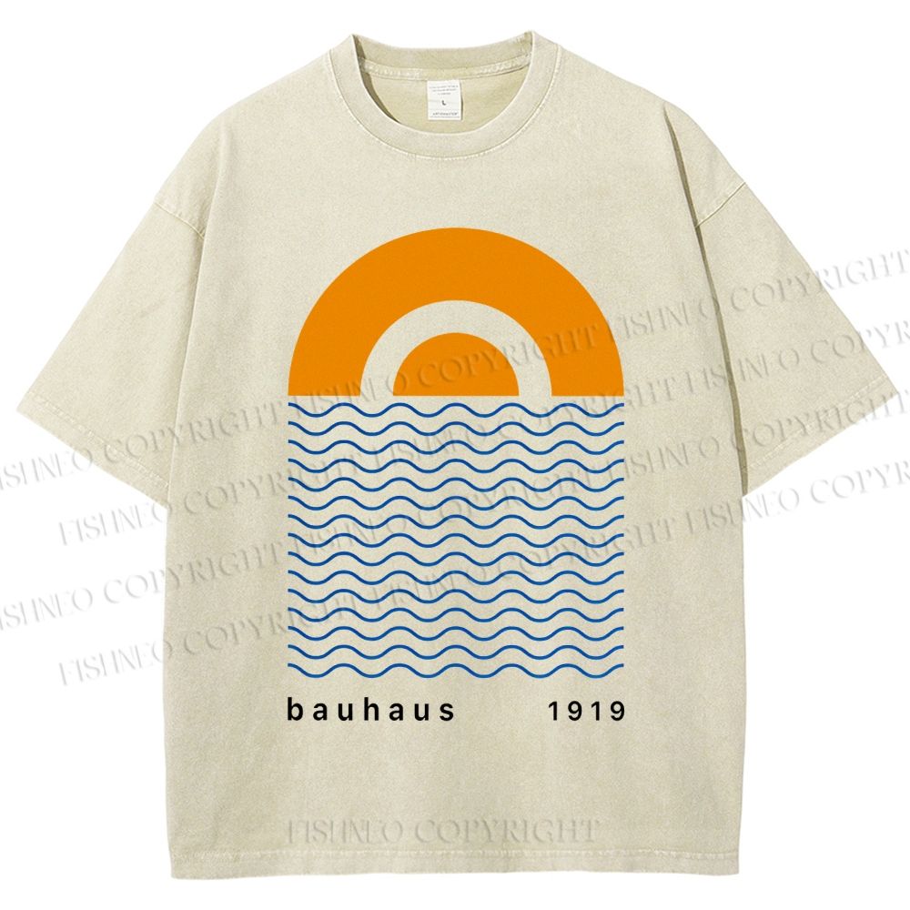 Unisex Bauhaus Waves Sunrise Printed Washed Tee