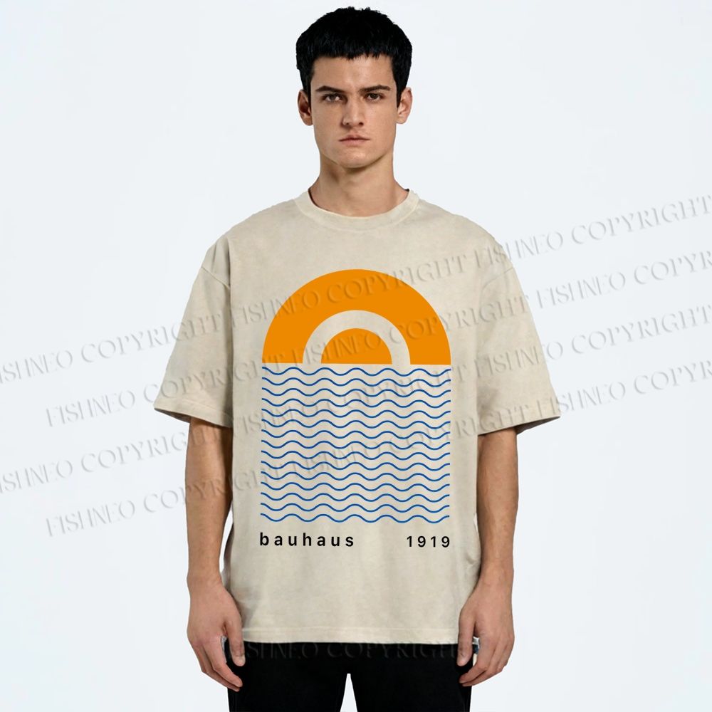 Unisex Bauhaus Waves Sunrise Printed Washed Tee