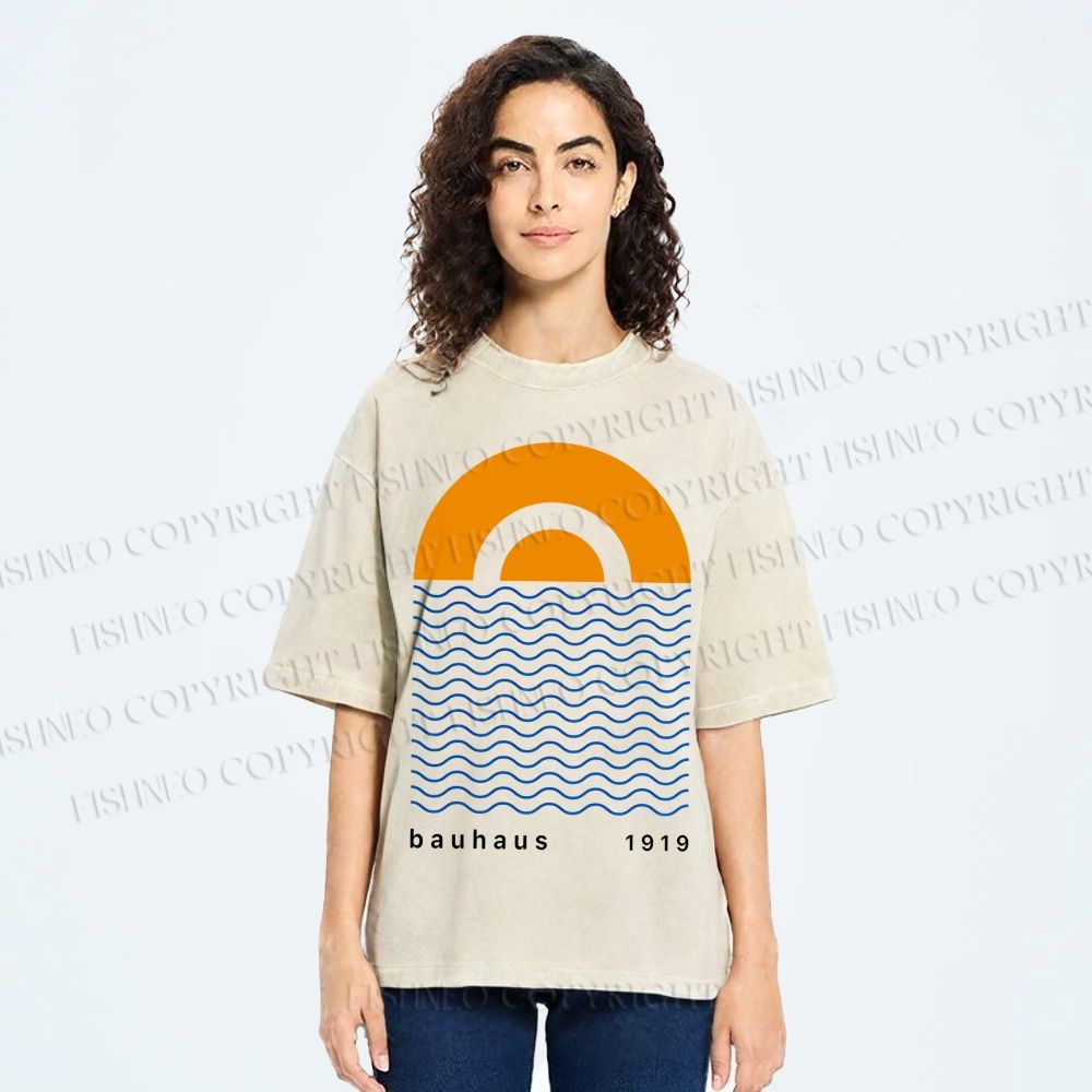 Unisex Bauhaus Waves Sunrise Printed Washed Tee