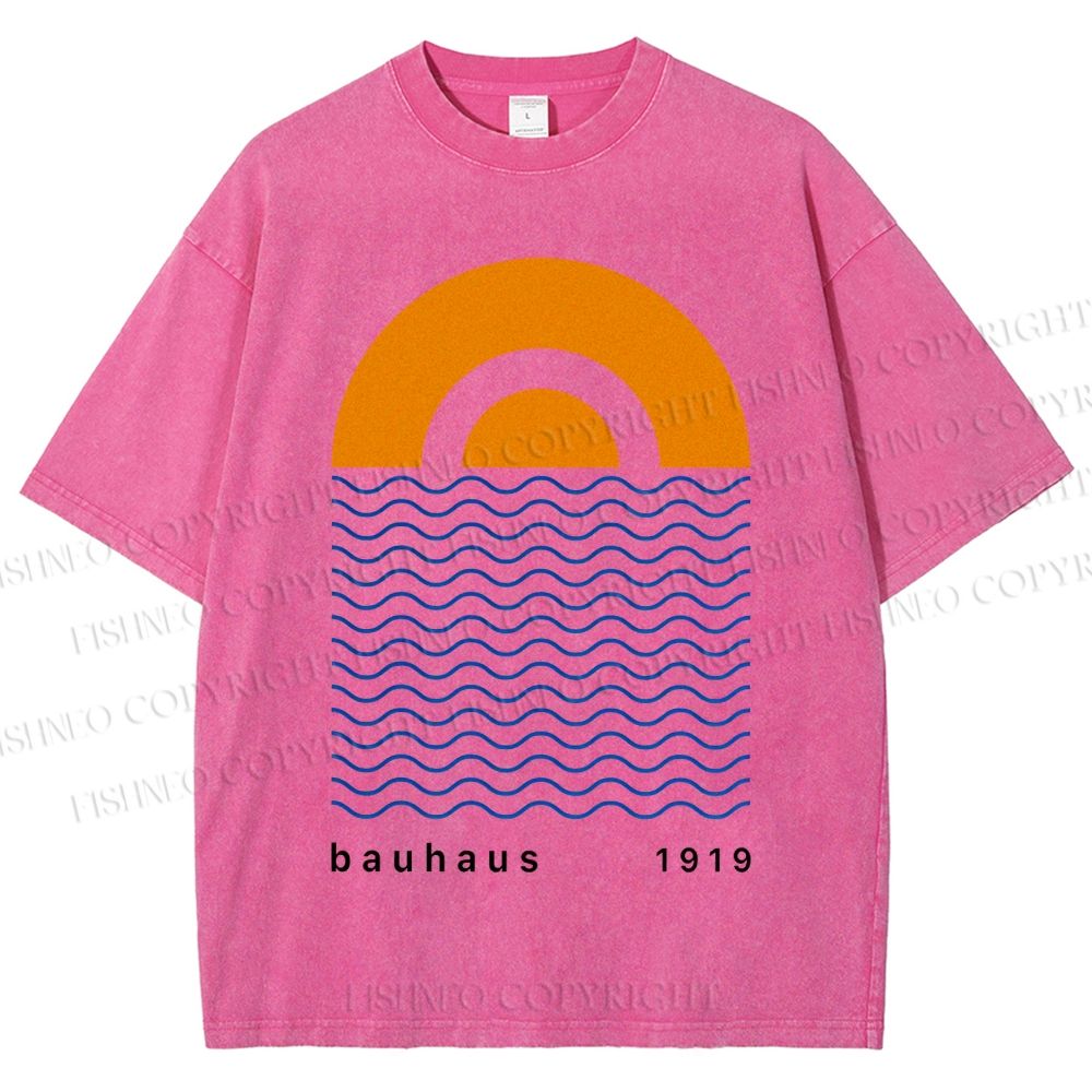 Unisex Bauhaus Waves Sunrise Printed Washed Tee